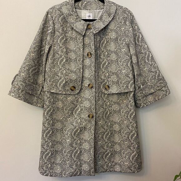 Cabi Camille Coat Gray Snakeskin Print Women Size L - Picture 4 of 12